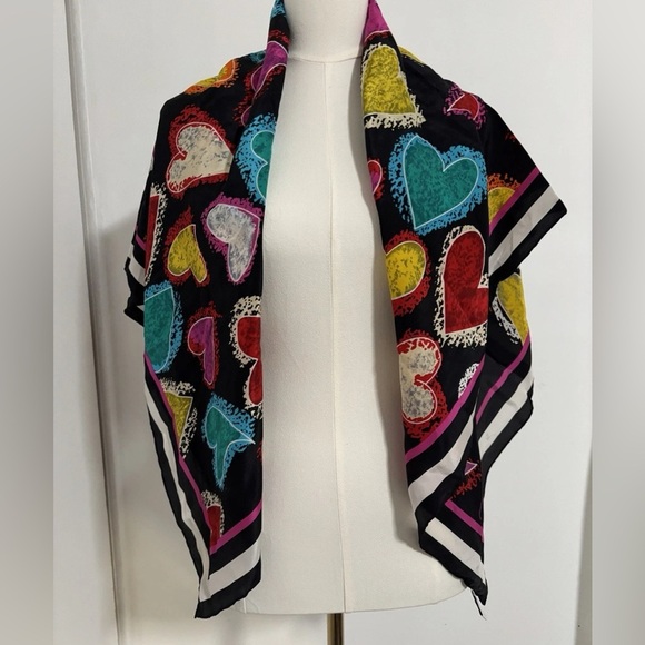 Silk Scarf Vintage Hearts 1980s - Picture 8 of 9